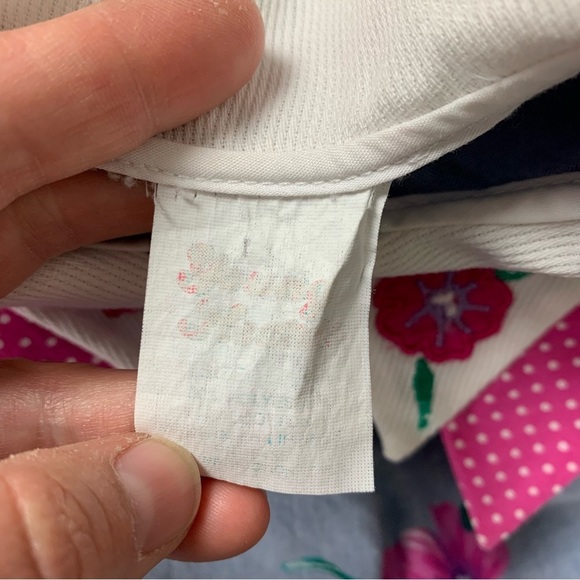 Vintage Toddler Girl Floral Polka Dot Dress 3T Big Collar Chambray 80s Cute Pink - Picture 11 of 14